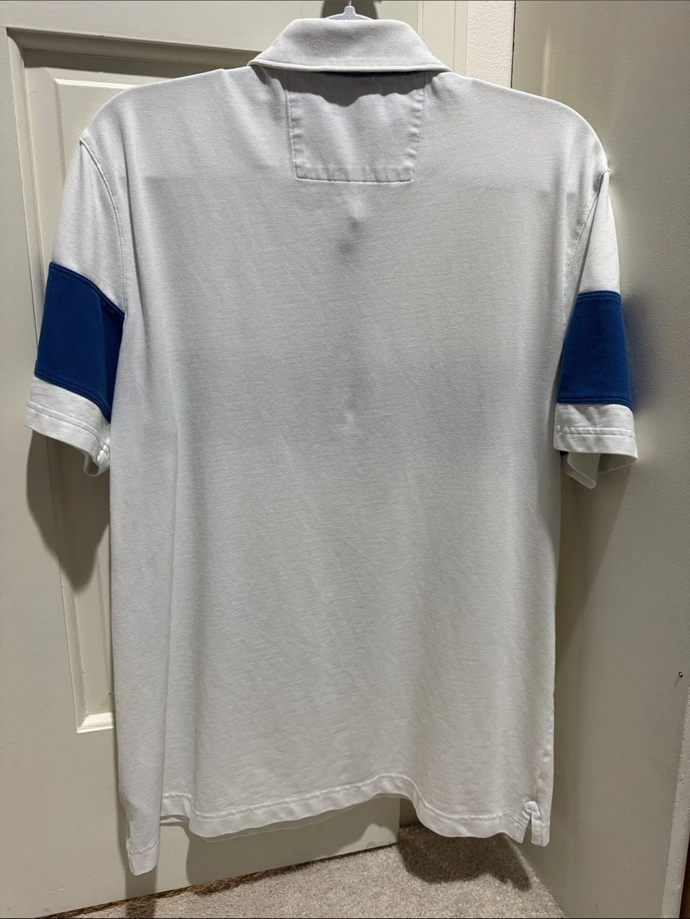 Banana Republic White Polo with Navy Blue Chest Stripe